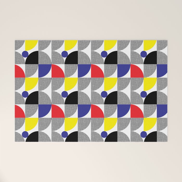 Textured Mid-century Circles 5 - Red, Blue, Yellow On White Welcome Mat Gallery Image 1