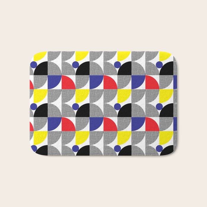 Textured Mid-century Circles 5 - Red, Blue, Yellow On White Bath Mat Gallery Image 1