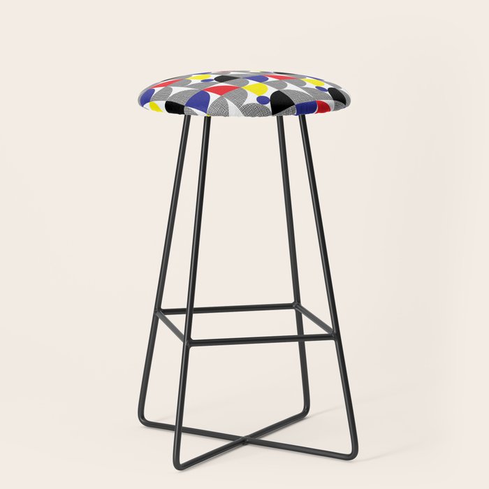 Textured Mid-century Circles 5 - Red, Blue, Yellow On White Stool Gallery Image 1