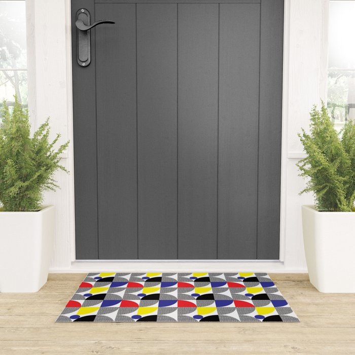 Textured Mid-century Circles 5 - Red, Blue, Yellow On White Welcome Mat Gallery Image 3