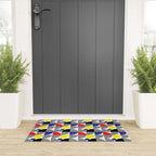 Textured Mid-century Circles 5 - Red, Blue, Yellow On White Welcome Mat Gallery Image 3