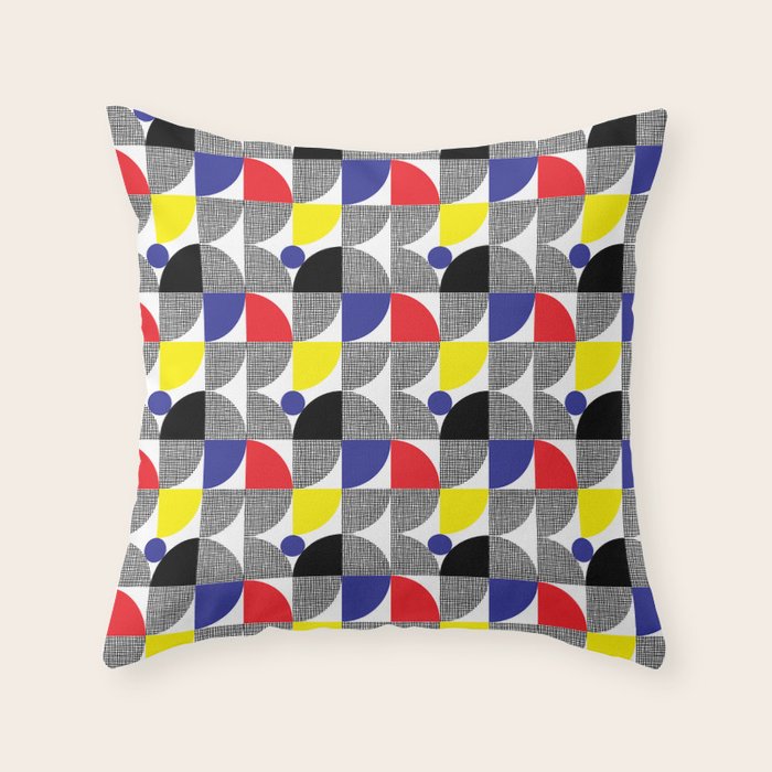 Textured Mid-century Circles 5 - Red, Blue, Yellow On White Throw Pillow Gallery Image 6
