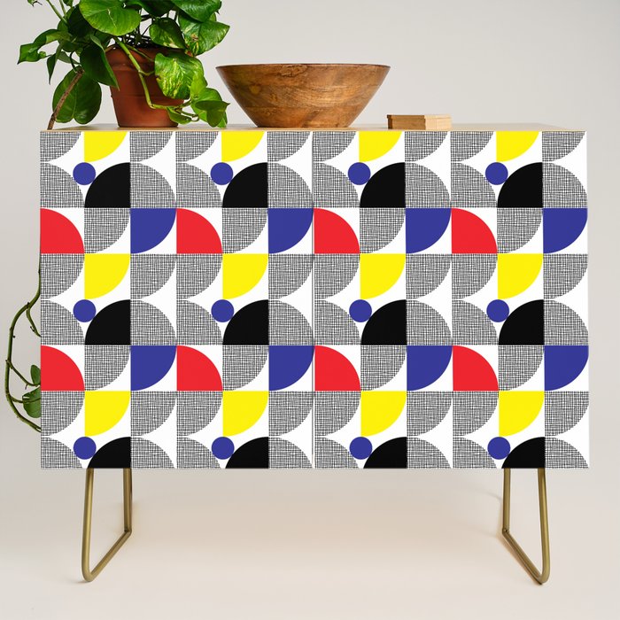 Textured Mid-century Circles 5 - Red, Blue, Yellow On White Credenza Gallery Image 1