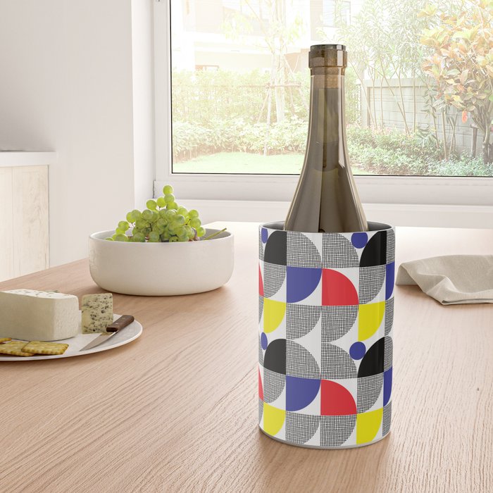Textured Mid-century Circles 5 - Red, Blue, Yellow On White Wine Chiller Gallery Image 4