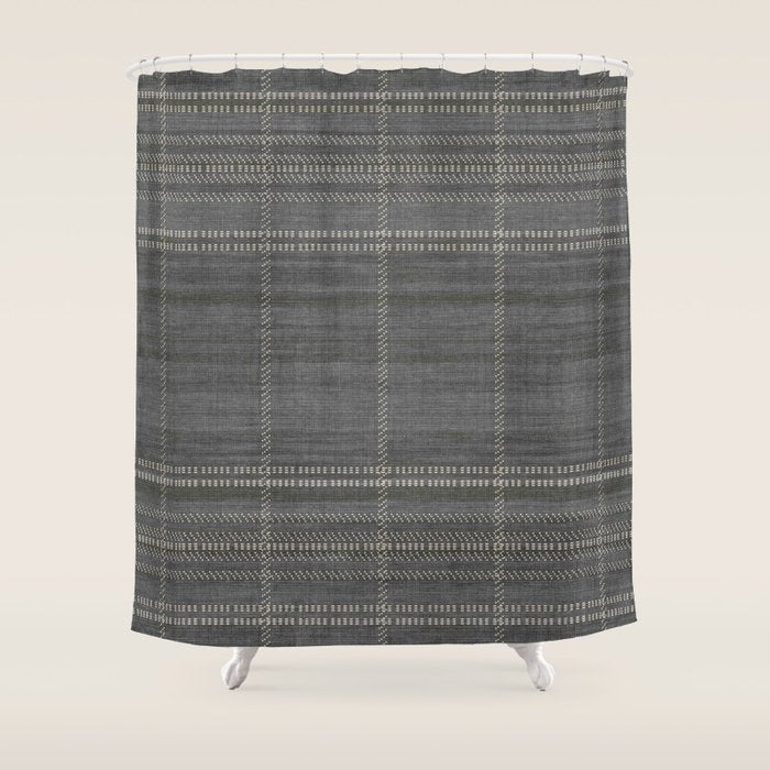 Woven Stripe in Charcoal Shower Curtain Gallery Image 1