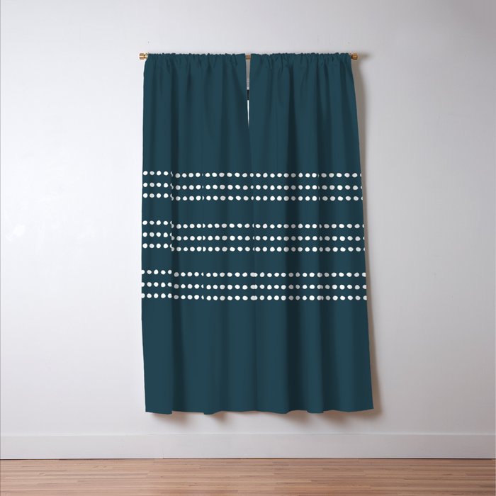 Dark Teal Ethnic Spotted Striped Window Curtain Gallery Image 3
