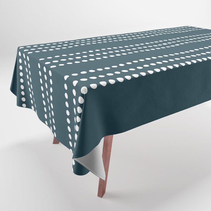 Dark Teal Ethnic Spotted Striped Tablecloth Gallery Image 1