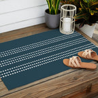 Dark Teal Ethnic Spotted Striped Outdoor Rug Gallery Image 2