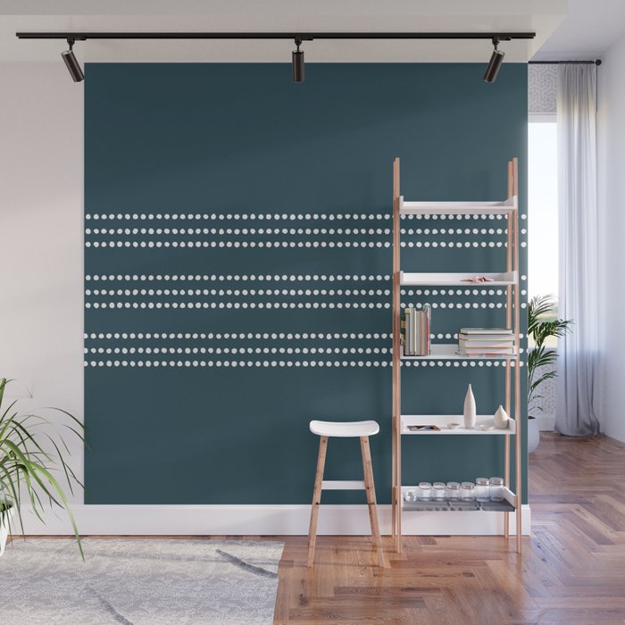 Dark Teal Ethnic Spotted Striped Wall Mural Gallery Image 1
