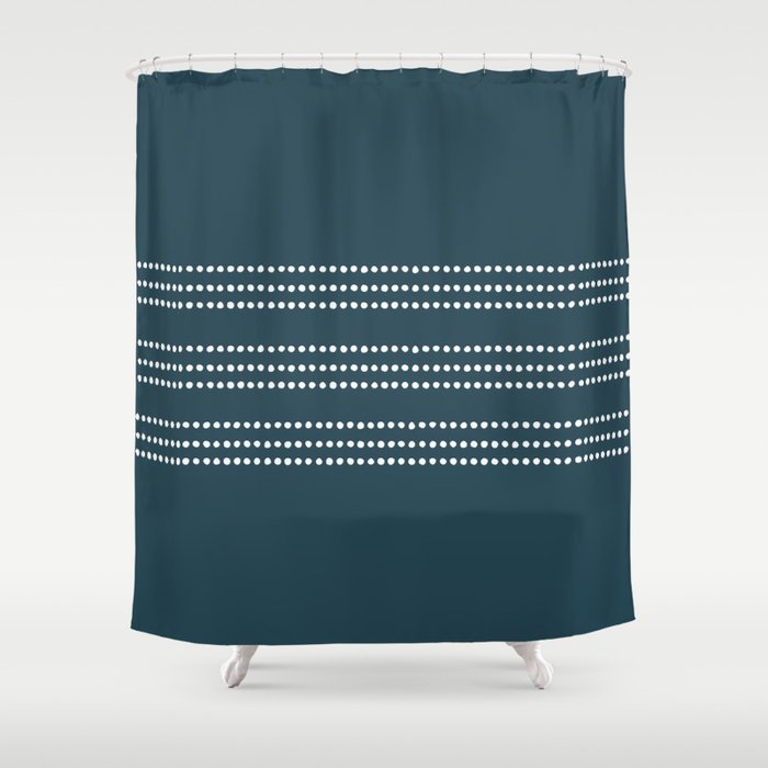 Dark Teal Ethnic Spotted Striped Shower Curtain Gallery Image 1