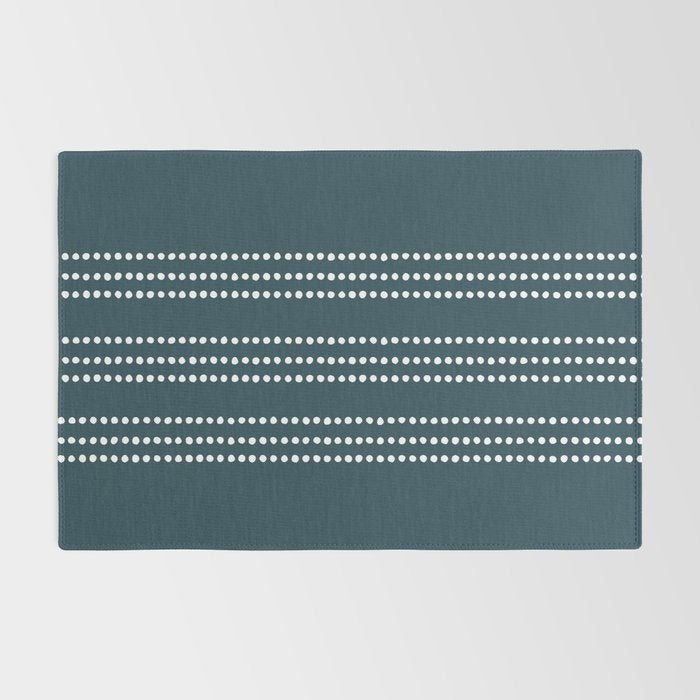Dark Teal Ethnic Spotted Striped Rug Gallery Image 2