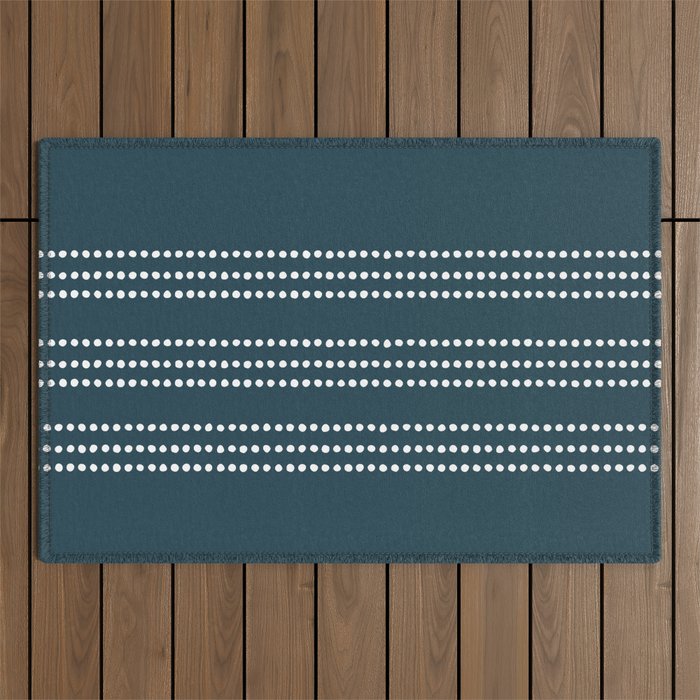 Dark Teal Ethnic Spotted Striped Outdoor Rug Gallery Image 1