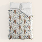 Highland Cow, Highland Cows with Flowers, Flower Crown, Floral Print, Watercolor Duvet Cover Gallery Image 6