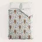 Highland Cow, Highland Cows with Flowers, Flower Crown, Floral Print, Watercolor Comforter Gallery Image 6