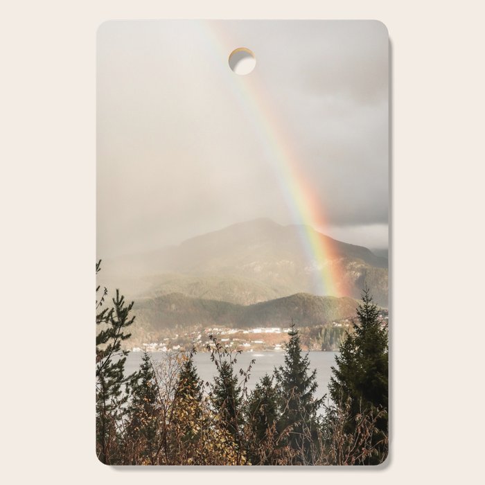Rainbow In The Mountains | Lake In Norway Photo Art Print  | Nature Landscape Travel Photography Cutting Board Gallery Image 1
