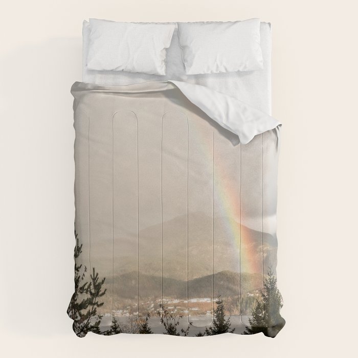 Rainbow In The Mountains | Lake In Norway Photo Art Print  | Nature Landscape Travel Photography Comforter Gallery Image 1