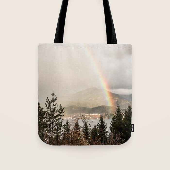 Rainbow In The Mountains | Lake In Norway Photo Art Print  | Nature Landscape Travel Photography Tote Bag Gallery Image 1