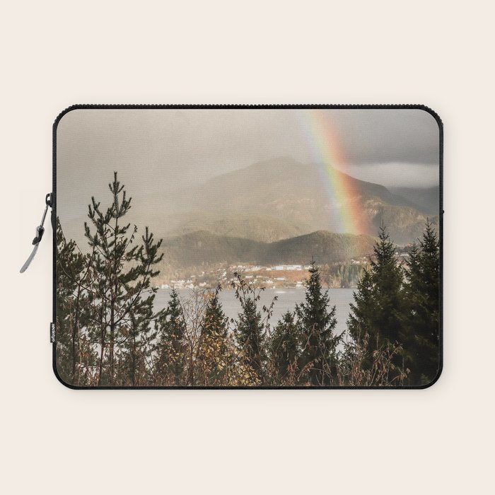 Rainbow In The Mountains | Lake In Norway Photo Art Print  | Nature Landscape Travel Photography Laptop Sleeve Gallery Image 1