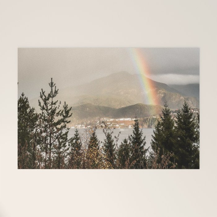 Rainbow In The Mountains | Lake In Norway Photo Art Print  | Nature Landscape Travel Photography Welcome Mat Gallery Image 1