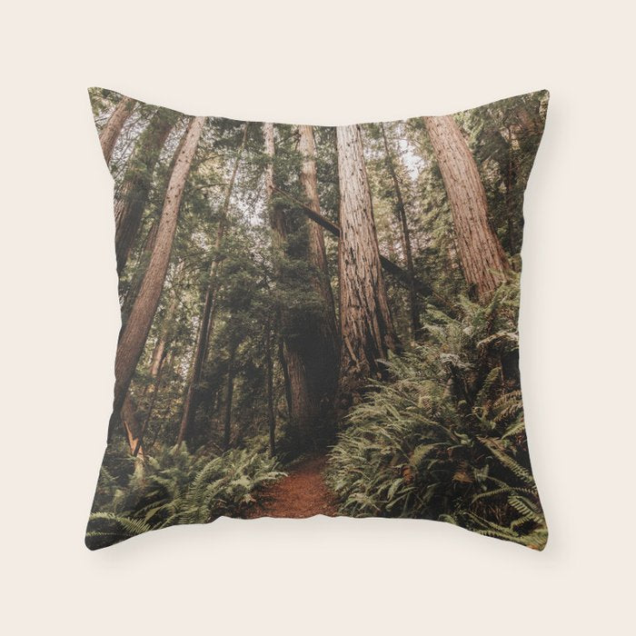 Forest Adventure - Redwood National Park Hiking Throw Pillow Gallery Image 1