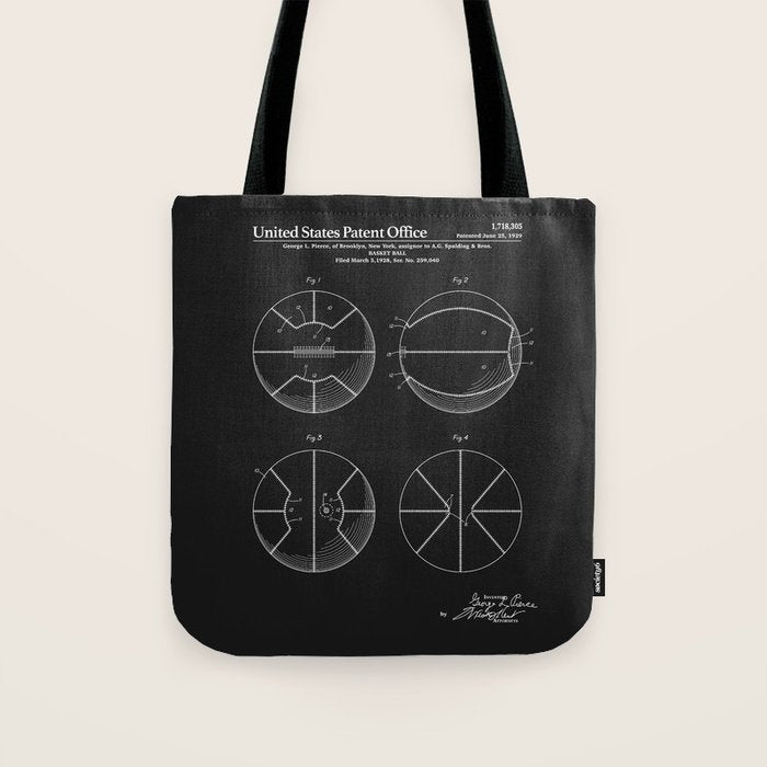 Basketball Patent - Black Tote Bag Gallery Image 1