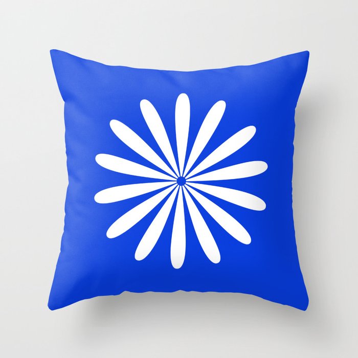 Big Daisy Retro Minimalism in Royal Blue and White Throw Pillow Gallery Image 1
