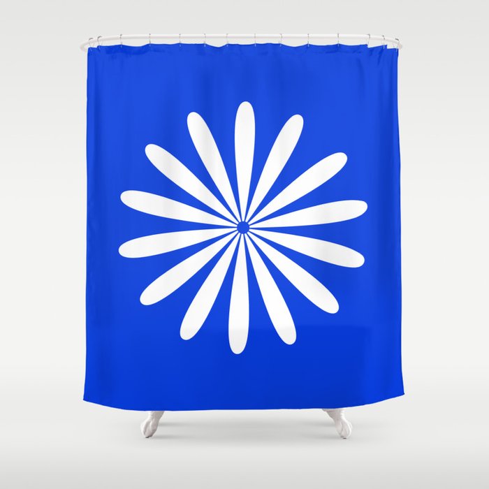 Big Daisy Retro Minimalism in Royal Blue and White Shower Curtain Gallery Image 1