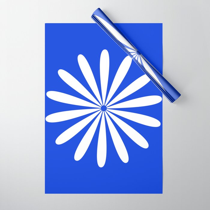 Big Daisy Retro Minimalism in Royal Blue and White Wrapping Paper Gallery Image 1