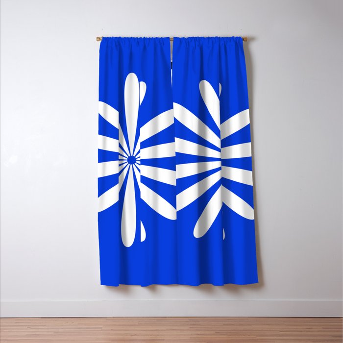 Big Daisy Retro Minimalism in Royal Blue and White Window Curtain Gallery Image 3