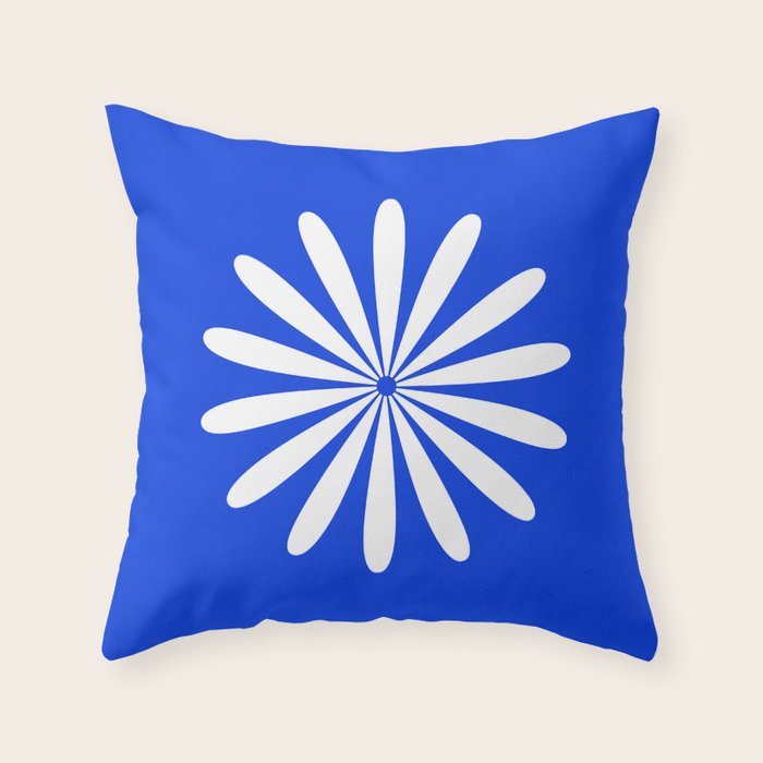 Big Daisy Retro Minimalism in Royal Blue and White Throw Pillow Gallery Image 1