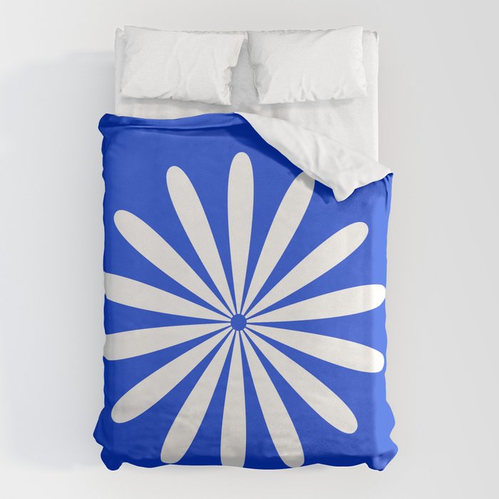Big Daisy Retro Minimalism in Royal Blue and White Duvet Cover Gallery Image 6