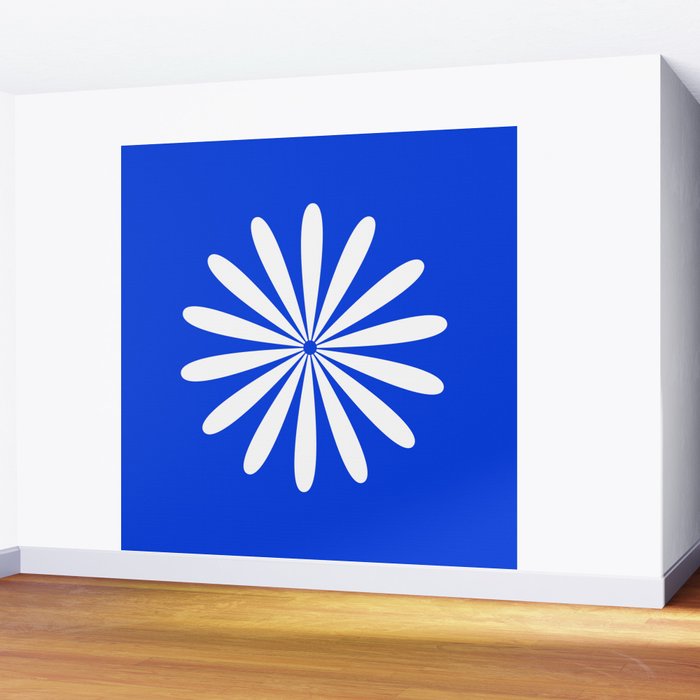 Big Daisy Retro Minimalism in Royal Blue and White Wall Mural Gallery Image 2