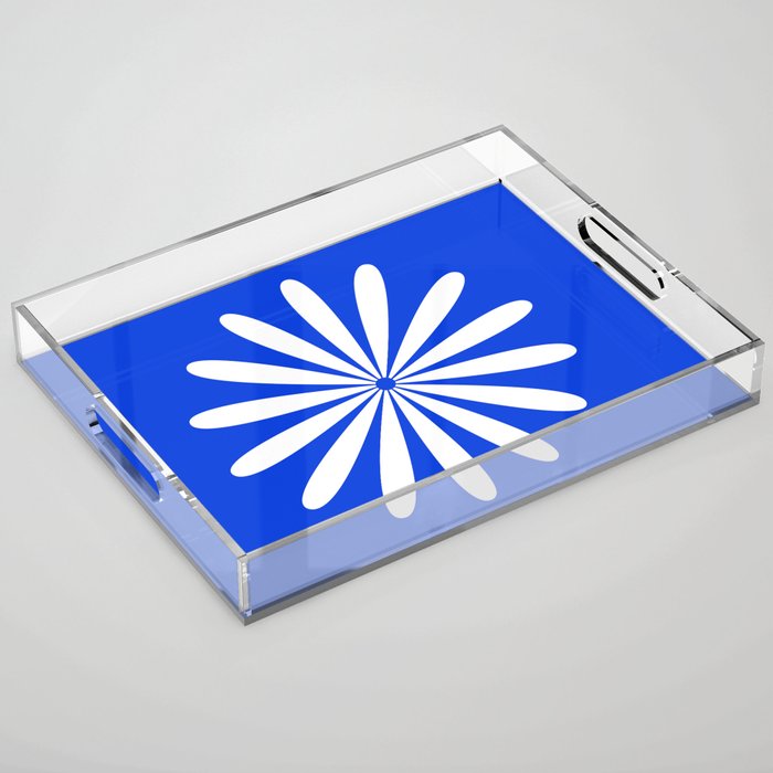 Big Daisy Retro Minimalism in Royal Blue and White Acrylic Tray Gallery Image 1