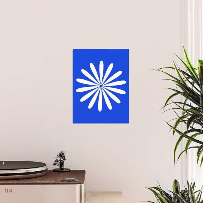 Big Daisy Retro Minimalism in Royal Blue and White Poster Gallery Image 2