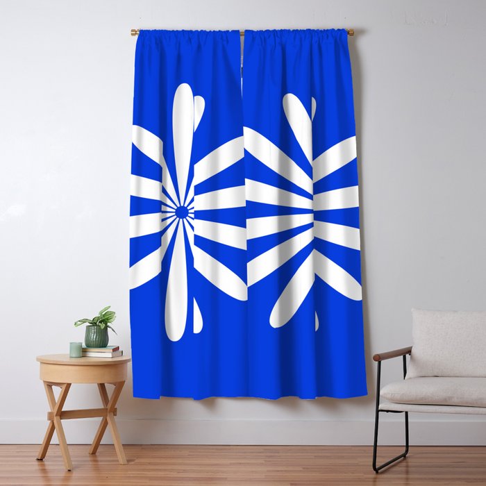 Big Daisy Retro Minimalism in Royal Blue and White Window Curtain Gallery Image 5