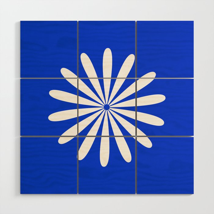 Big Daisy Retro Minimalism in Royal Blue and White Wood Wall Art Gallery Image 1