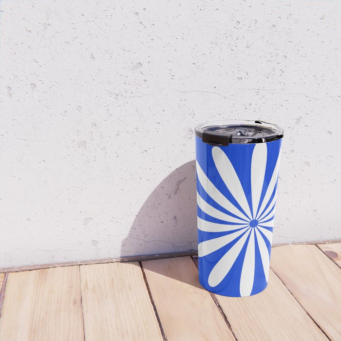 Big Daisy Retro Minimalism in Royal Blue and White Travel Mug Gallery Image 4