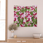 Lush Cherry Orchard Sweet Summer Fruits On Pink Stripes Wall Tapestry Gallery Image 2