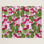 Lush Cherry Orchard Sweet Summer Fruits On Pink Stripes Jigsaw Puzzle Gallery Image 1