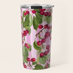 Lush Cherry Orchard Sweet Summer Fruits On Pink Stripes Travel Mug Gallery Image 1