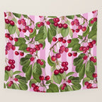 Lush Cherry Orchard Sweet Summer Fruits On Pink Stripes Wall Tapestry Gallery Image 4