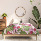 Lush Cherry Orchard Sweet Summer Fruits On Pink Stripes Comforter Gallery Image 3