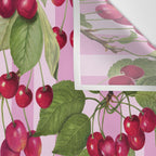 Lush Cherry Orchard Sweet Summer Fruits On Pink Stripes Wall Tapestry Gallery Image 3