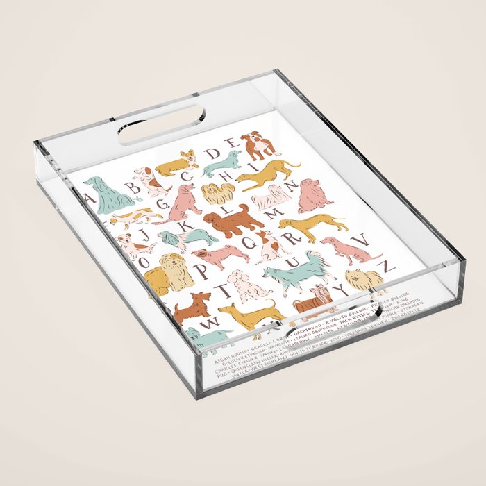 ABC Dogs in Retro Vintage Colors 70's Acrylic Tray Gallery Image 1