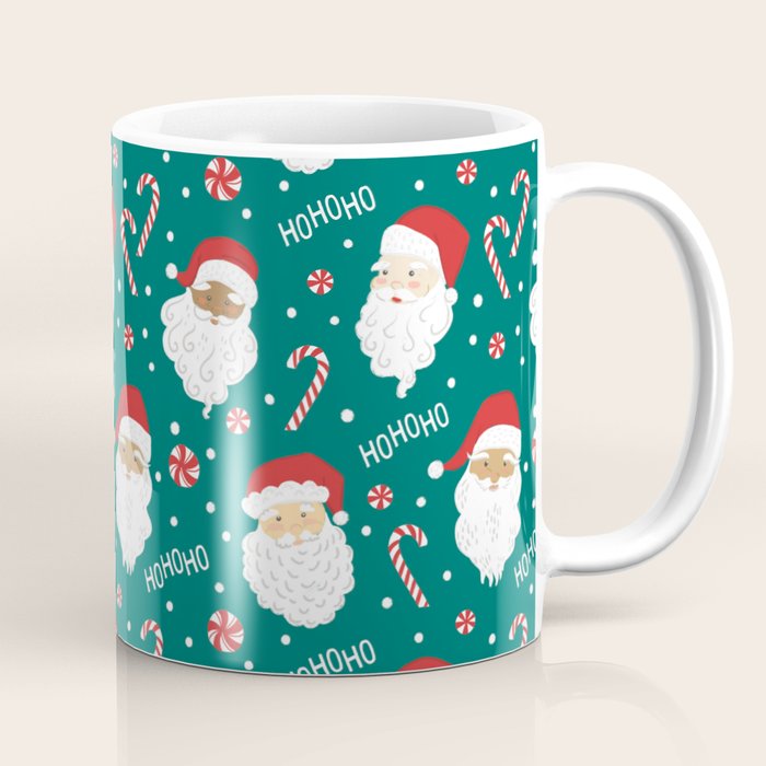 Peppermint Santas on Vivid Teal Coffee Mug Gallery Image 1