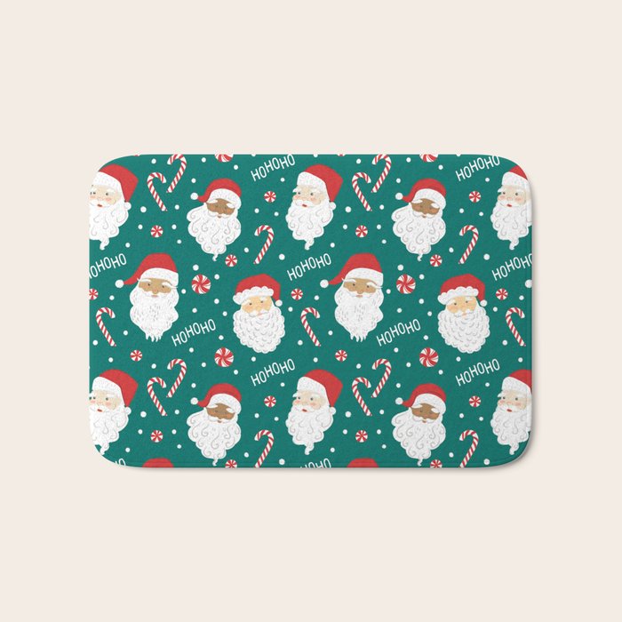 Peppermint Santas on Vivid Teal Bath Mat Gallery Image 1