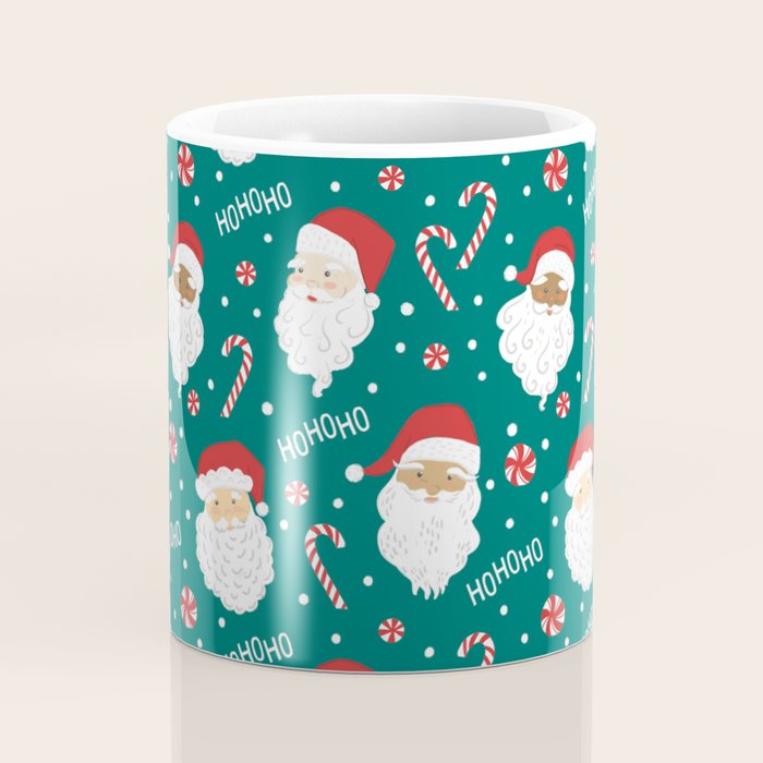 Peppermint Santas on Vivid Teal Coffee Mug Gallery Image 4
