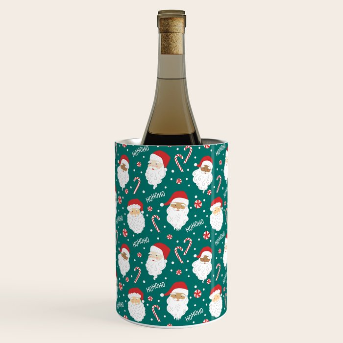 Peppermint Santas on Vivid Teal Wine Chiller Gallery Image 3