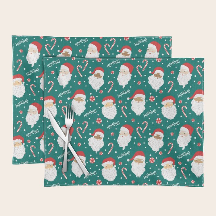 Peppermint Santas on Vivid Teal Placemat Gallery Image 1