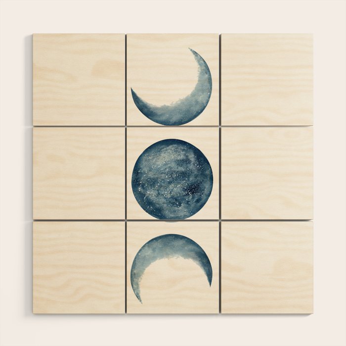 Blue Moon Phases Watercolor Wood Wall Art Gallery Image 1